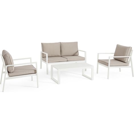 Salotto in Alluminio e Textilene con Tavolino e in Spun Poly Bianco (1/5)