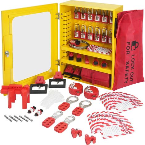 Kit de Consignation Électrique 59 Pièces, Station de Sécurité avec Cadenas, Étiquettes, Hasps, Verrous de Prise, Disjoncteurs, Vannes, Câble, Sac et Coffret (1/5)