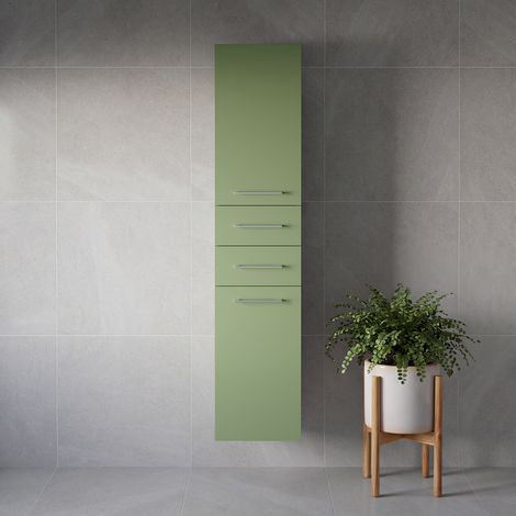 Napoli Olive Green 350mm x 1600mm Wall Mounted Storage Unit - 350mm - Chrome 160mm Handle