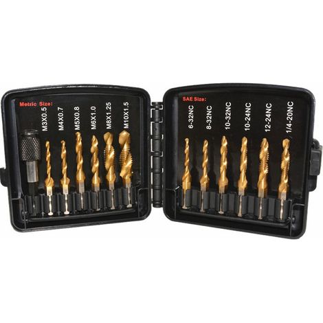 Juego de 13 machos de roscar, brocas combinadas de acero de alta velocidad, con caja de almacenamiento, ideal para trabajos de metalurgia. (1/5)