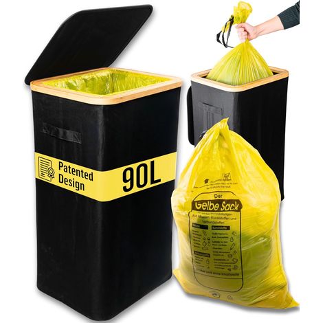 Support pour sacs jaune 90L [avec sac supplémentaire] - Poubelle pour sacs avec couvercle - Système de poubelle pour la cuisine et la maison - Déchets et Recyclage - Noir (1/5)