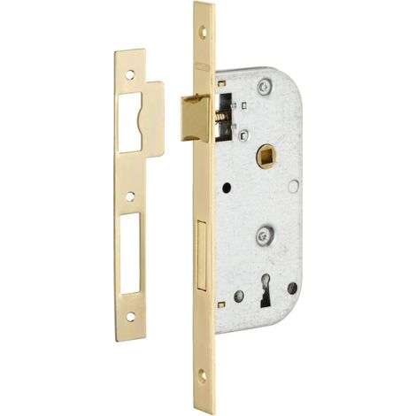 Serrure encastrable à clé pour porte de chambre – Pêne dormant en acier – Axe 40mm – Bouts carrés – 1 clé incluse (1/2)
