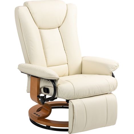 Fauteuil relax blanc crème inclinable pivotant faux cuir cadre acier usage domestique