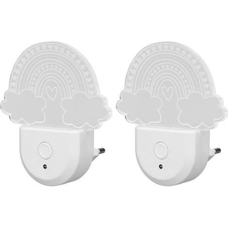 Lot de 2 Veilleuses Murales à Brancher en Acrylique RVB avec Capteur de Lumière et Bouton, Motif Nuages arc-en-ciel, Lampe économe en énergie pour Couloir de Chambre à Coucher (Modèle de