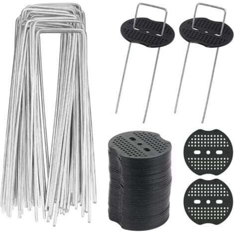 40pcs Piquets de Jardin en U avec 40 Rondelles Piquet Fixation Toile Paillage Piquets en Métal pour Jardinage Fixer Bâche Anti-Mauvaises Herbes (1/4)