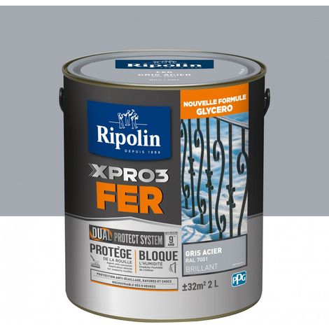 Ripolin – Peinture fer glycéro 2 L – Brillant gris acier – DUAL PROTECT SYSTEM® contre rouille – Recouvrable en 8 heures - XPRO3 (1/5)