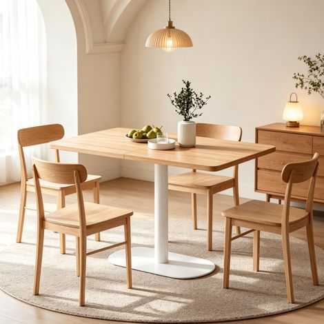 Tavolo da pranzo rettangolare 120 x 70 cm effetto rovere con base bianca (1/5)