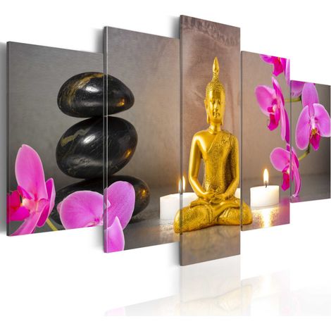 Tableau Imprimé "Golden Buddha & Orchids" 100 x 200 cm (1/2)