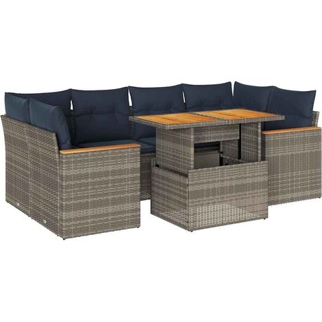 Maison Exclusive - 7-tlg. Garten-Sofagarnitur mit Kissen Grau Pol (1/5)