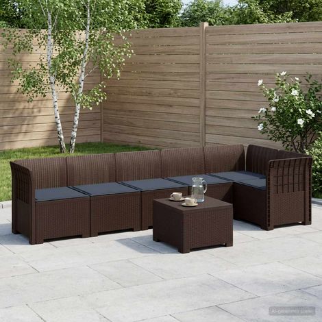 vidaXL Sofá de Jardín para 6 Personas con Cojines Estilo Rattan PP (1/5)