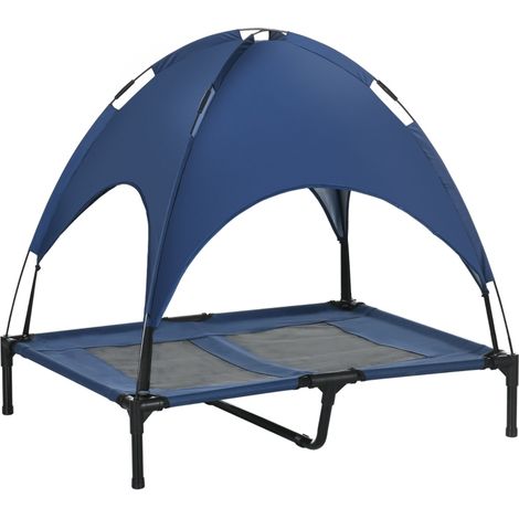 Cuccia per cani da esterno con tettuccio, pieghevole, rialzata, blu scuro (1/4)