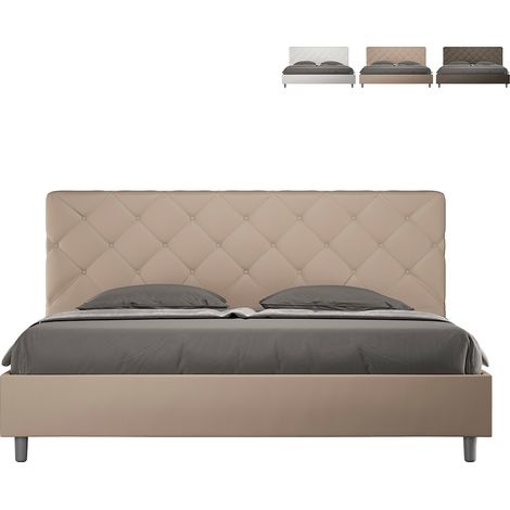 Letto con rete imbottito 180x200 similpelle tortora Priya (1/5)