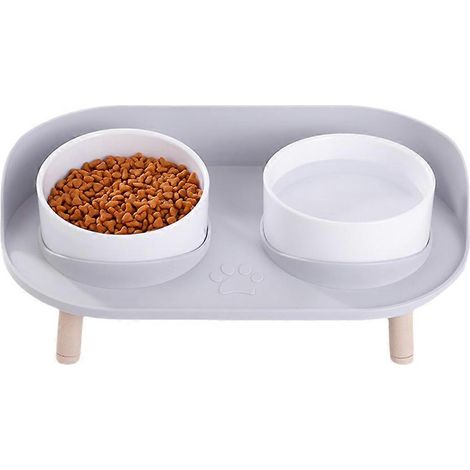 Mangeoire double anti-collision pour chats et chiens, avec protection cervicale, gris clair. (1/5)
