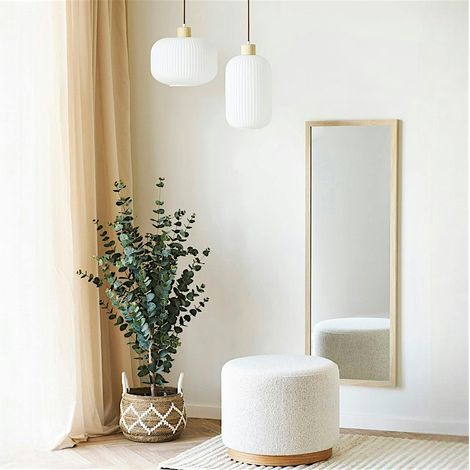 Pouf rond bouclette sable et bois clair BERLIN (1/4)