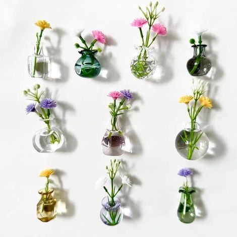 Lot de 10 vases magnétiques en verre, design 3D, pour réfrigérateur et tableau blanc, décoration cuisine (1/5)