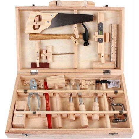 Ensemble D'Outils Pour Enfants Boite A Outils D'Entretien Menuisier Outils Reels Demontage Et Assemblage Boite A Bois Multifonctionnelle 16 Pieces
