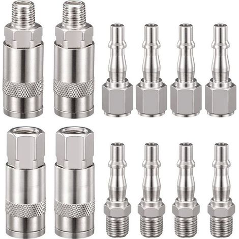 Lot de 12 raccords de tuyau d'air 6,35 mm BSP pour compresseur d'air et kit de raccords mâles femelles (1/5)