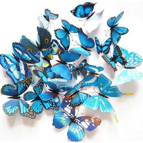 Autocollant mural papillons 3D - Décoration murale chambre enfant et bébé - Bleu