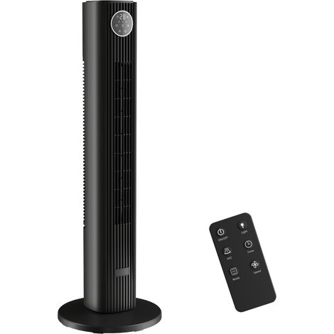 Ventilateur colonne silencieux 28dB, vitesse 8m/s, ventilateur tour chambre, 12 vitesses, 4 modes, minuterie 12H, noir