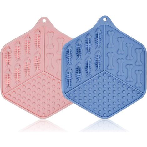 Set de table en silicone pour animaux de compagnie 2PCS (bleu + rose)