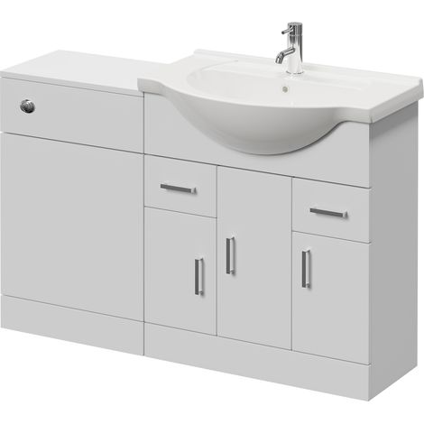 Alexander James Gloss White 1250mm 3 Door Vanity Unit Toilet Suite - 1250mm - Chrome 96mm James HandleWithout James Toilet Pan
