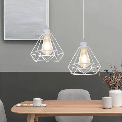 U-DO LOT DE 2 Lustre design Moderne 2221cm Suspension forme Diamant en Fer Blanc pour Cuisine Bar (1/4)