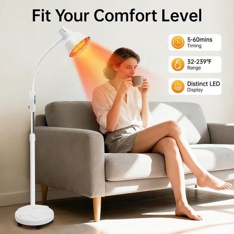 275W Infrarotlampe Rotlichtlampe Wärmelampe mit Timer und 5 Allrichtungsräder, 360° Drehbar Therapielampe Rotlicht Infrarotlampe Temperatur Einstellbar (1/5)