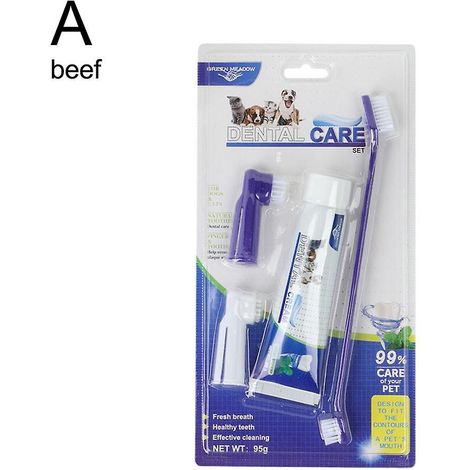 Kit de soins dentaires pour chiens comprenant 4 pièces : dentifrice et brosse à dents. Nettoyage des dents des animaux de compagnie. (1/5)