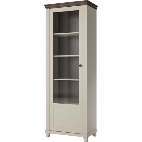 Estantería Tolnue 101, Beige claro + Roble, Con puertas, Cerrable, Aglomerado laminado, Vidrio, MDF, Número de puertas: 1, Número de cajones: 0, 200x71x42cm (1/5)