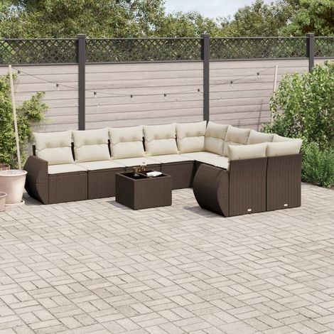Set de sofás de jardín 10 pzas y cojines ratán sintético marrón vidaXL (1/5)