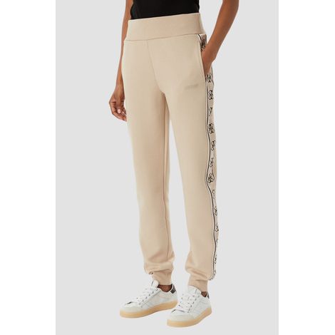 Pantalones deportivos beige para mujer Guess Britney Jogger con rayas laterales, talla S (1/5)