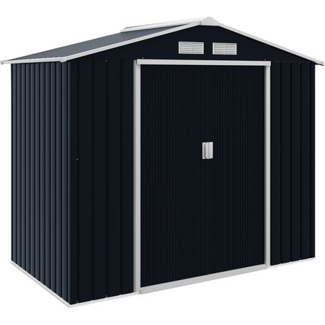 Gartenhaus aus anthrazitfarbenem Metall mit Schiebetüren, Maße 2,13 x 1,30 x 1,85 m