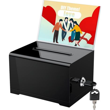 boîte à dons en acrylique noir-Convient pour la collecte de fonds-Boîte à suggestions avec fente de dépôt et cadenas