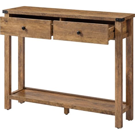 Table Console, Table d'Entrée avec 2 Tiroirs et Étagère de Rangement, pour Entrée, Salon, Style Campagnard, Taupe (1/5)