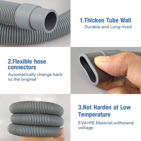 Tuyau de vidange pour lave - linge, tuyau de vidange universel, support et clips inclus, rallonge de tuyau pour lave - vaisselle et lave - linge 1,5m une pièce (1/2)