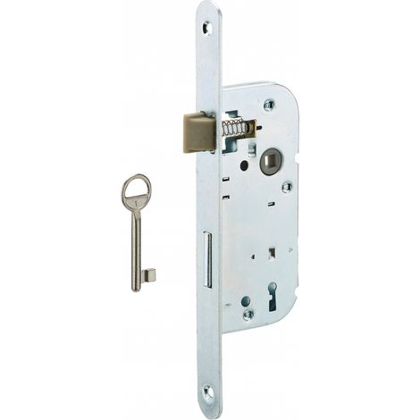 Serrure encastrable pour porte de chambre, 1/2 tour, blanche, bouts ronds, 1 clé - SP