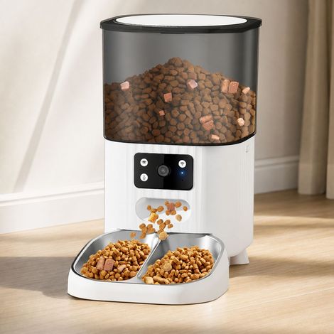 Distributeur automatique de nourriture pour animaux Maison 4.5L avec caméra vidéo double bol en acier inoxydable 304 alimentation double sans fil (1/5)