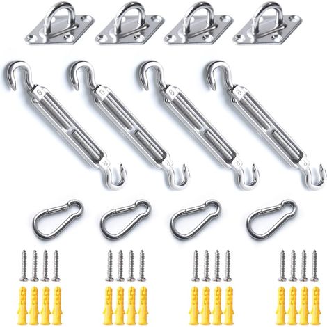 Kit de Fixation pour Voile d'Ombrage M6, Acier Inoxydable 304 Antirouille, Ensemble de 12 Pièces avec 16 Vis pour Voiles Carrées et Triangulaires (1/5)