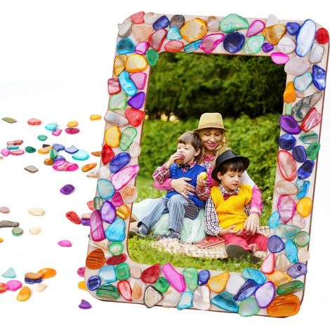 Mosaik Bilderrahmen Bastelset für Erwachsene, DIY Fotorahmen mit bunten Steinen