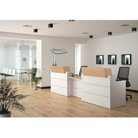 Banque d'accueil droite L 280 x P 83 cm – Panneaux mélaminés 25 mm – Chêne avec liserés aluminium – Confort pour personnes à mobilité réduite – Gautier (1/2)