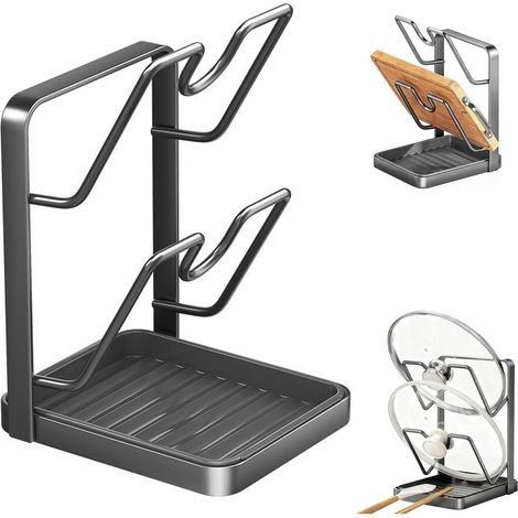 1 Support Rangement Couvercle, Métal, 5 Compartiments, Organiseur Cuisine, Planche Découper, Comptoir