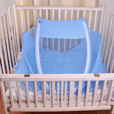 Lit Pliant Tente Moustique - Pour Bébé - 110 x 60 x 65 cm - Bleu - 1 Pièce (1/4)