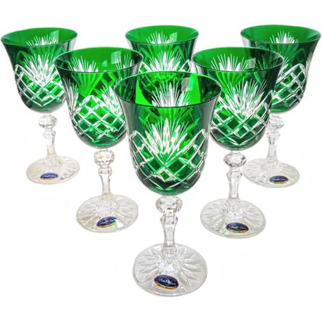 Copas de vino de cristal esmeralda de 220 ml con diseño de piña. (1/5)