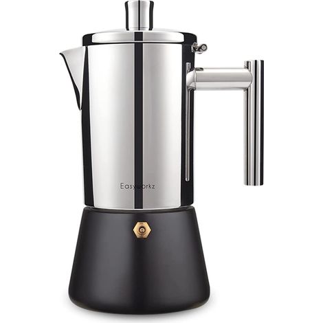 Cafetière italienne en acier inoxydable pour 10-12 tasses 520 ml Pour induction à gaz et tous les types de cuisinières,Noir (1/5)