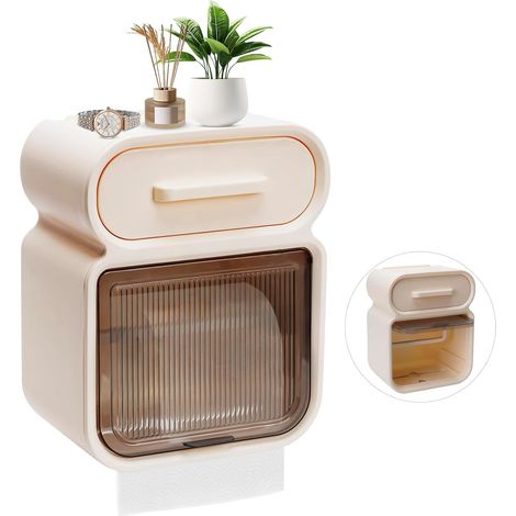 Porte Papier Toilette Mural avec Étagère et Tiroir Rangement Pratique pour Papier Hygiénique, Anti Poussière et Étanche (1/5)