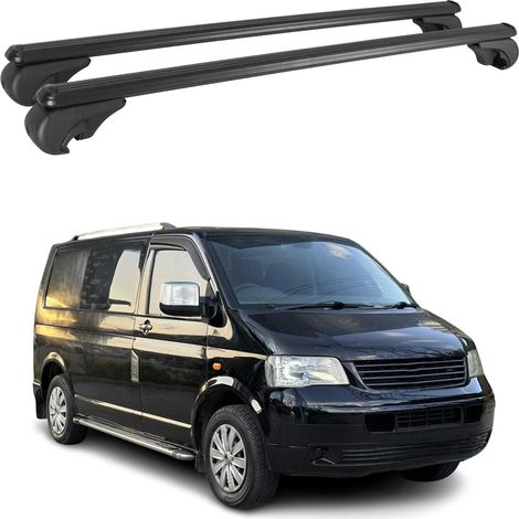 OMAC Aluminium Dachträger Querträger für VW T5 T6 T6.1 Transporter Multivan Caravelle 2003-2024 – TÜV / DIN 75302:2019 – Abschließbar – Max. 75 kg – 2 Stangen Schwarz (1/5)