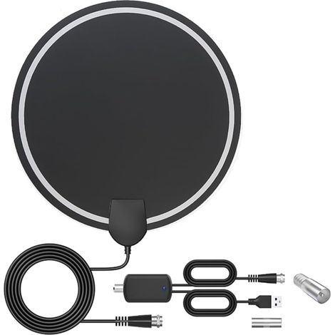 Antenne TV numérique 160 km Amplificateur de signal Amplificateur d'intérieur longue portée HDTV Prise en charge 4K 1080P UHF VHF canaux locaux avec câble – Noir