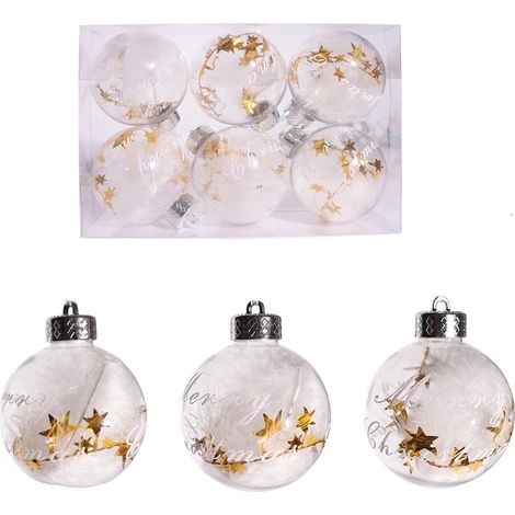 Ornement Transparent - Boule Remplissable En Plastique - 8 cm - Paillettes Dorées - Décoration De Noël Pour Arbre Tableau Fenêtre Et Fête - Lot De 6 (1/5)