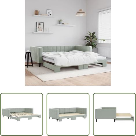 Schlafsofa -  Tagesbett Ausziehbar Hellgrau 100x200 cm Samt (1/5)