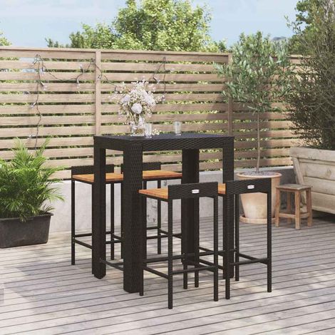 vidaXL Ensemble de bar jardin 5 pcs noir poly rotin/bois massif acacia (1/5)